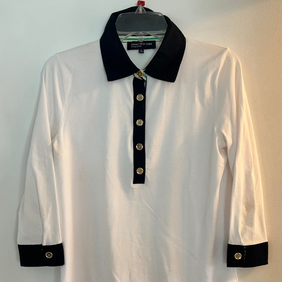 3/4 length sleeve Tee with Navy Collar and cuffs - Picture 2 of 4
